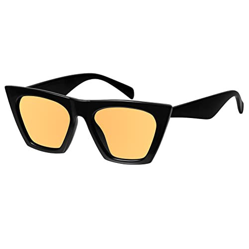 mosanana Cat Eye Sunglasses for Women Trendy Square Cateye Black Orange Retro Cool Vintage Fashion 90s Cute Funky Ladies Small Chunky Unique MS51801 | Amazon (US)