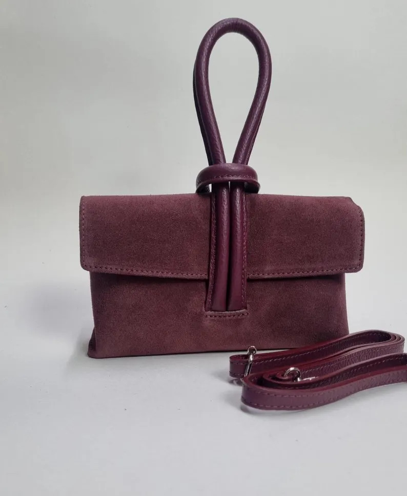 Burgundy Suede Crossbody Bag, Wine Red Clutch, Detachable Strap - Etsy | Etsy (US)