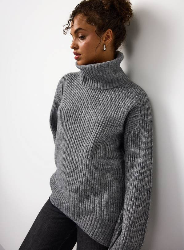 Charcoal Oversized Roll Neck Jumper S | Tu Clothing