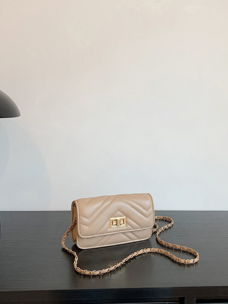 1 Stück Modische, Unifarbene Gesteppte Kettenschultertasche Mit Verschluss, Mini-Quadrattasche Geeignet Für Einkaufen, Fotoshooting, Urlaub, Geschenk | SHEIN