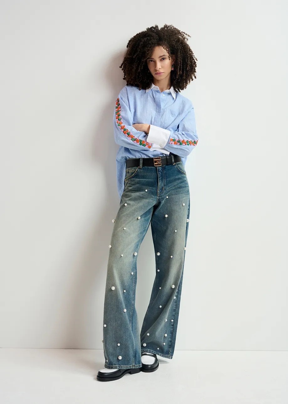 Blue pearl-embellished jeans | Essentiel Antwerp United States | Essentiel Antwerp