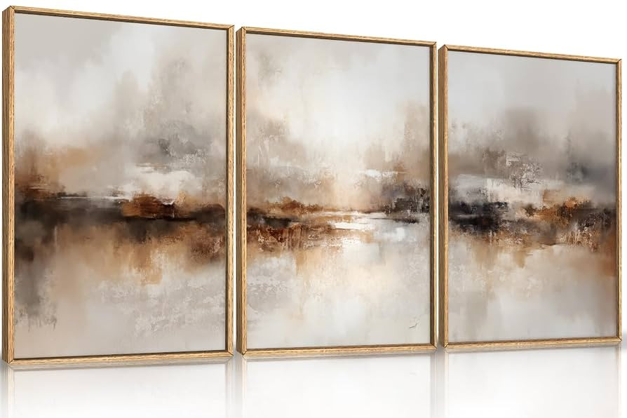 Large Abstract Brown Beige Framed Canvas Wall Art,Modern Brush Stroke Wall Decor,Neutral Pastel W... | Amazon (US)