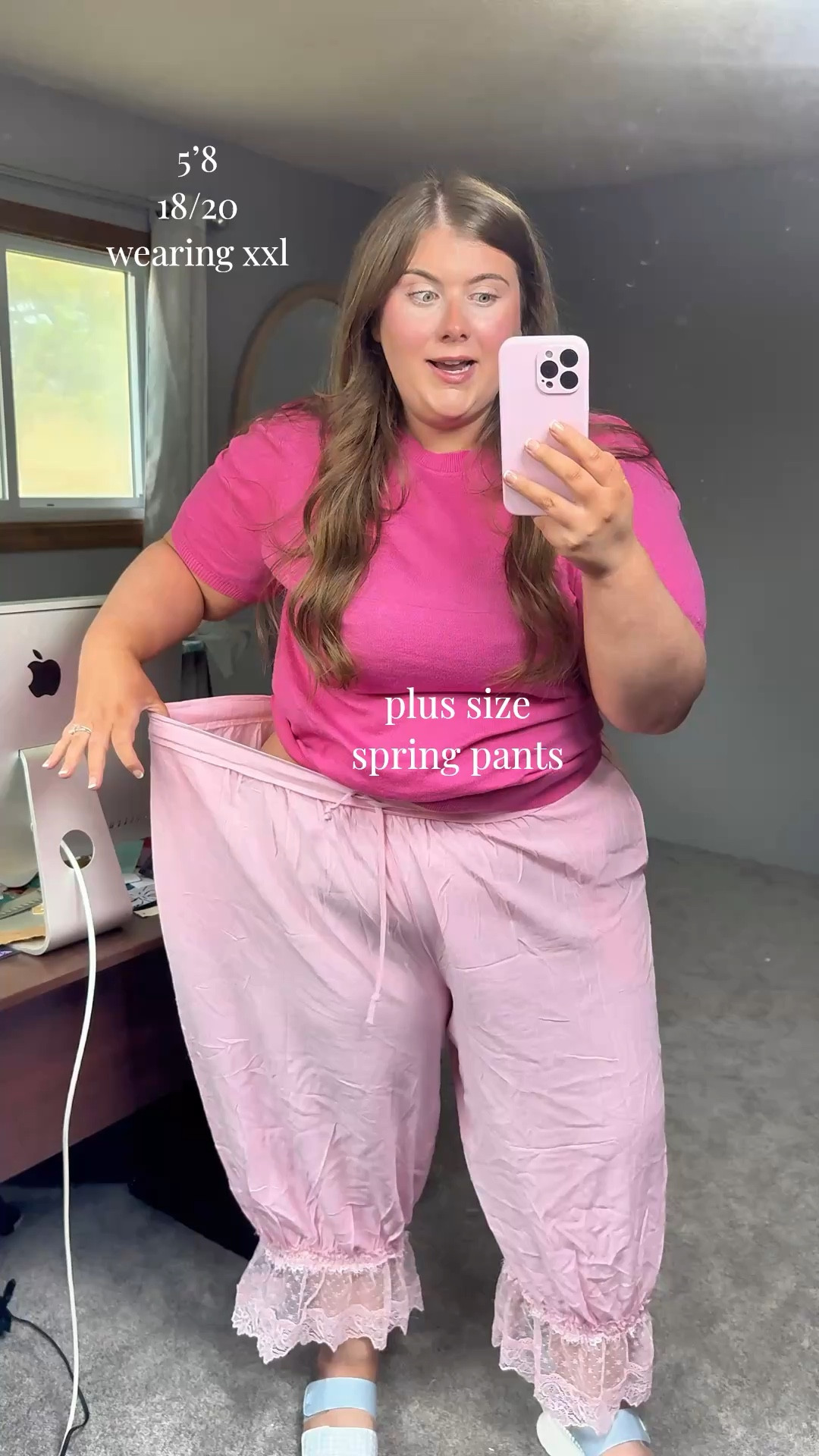 the cutest plus size spring pants that are so oversized and cute! I love a cute pink outfit and these are so adorable. Wearing a size xxl in the bottoms and xxl in the top! 

#LTKPlusSize #LTKTall #LTKSaleAlert