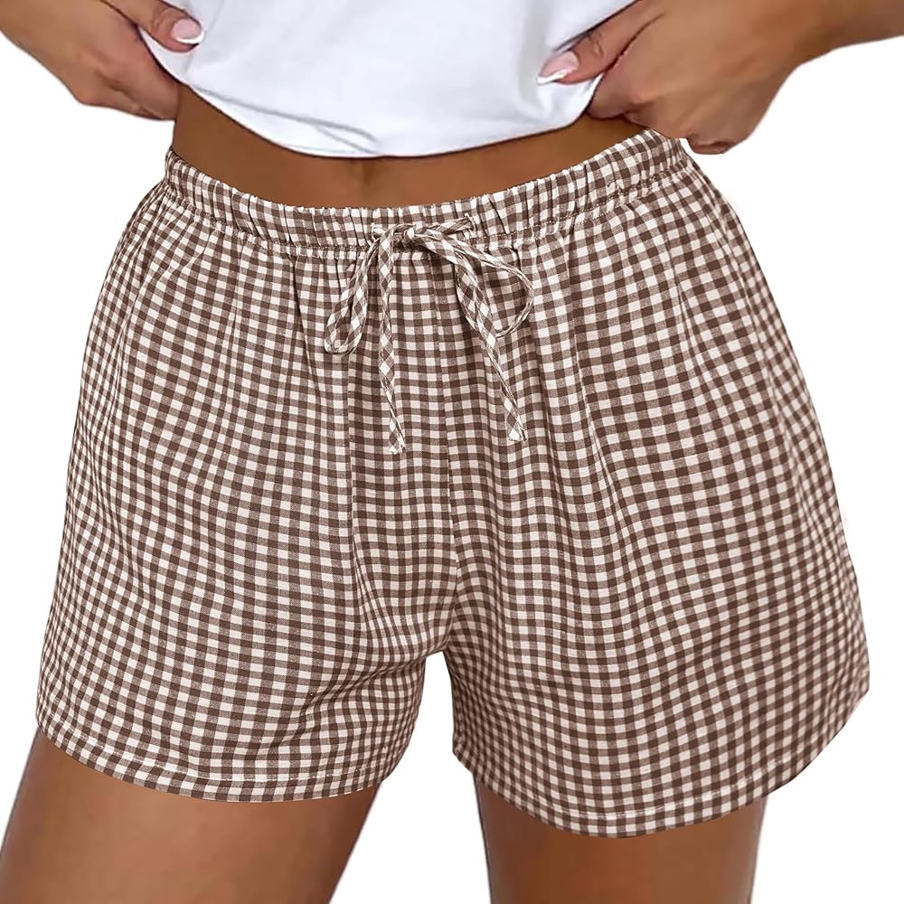 Aoulaydo Boxer Shorts for Women Pajama Gingham Shorts Casual Lounge Sleep Plaid Y2K Beach Bottoms... | Amazon (US)