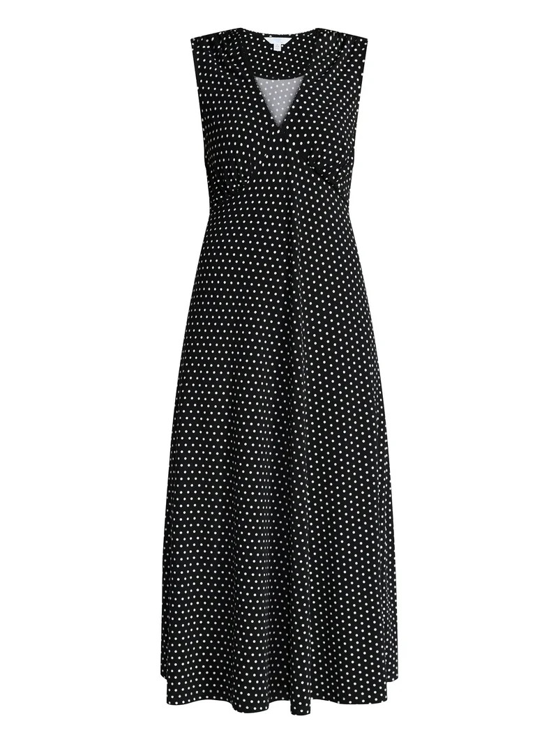 Time and Tru Women's Sleeveless V-Neck Printed Midi Dress, Sizes XS-XXXL | Walmart (US)