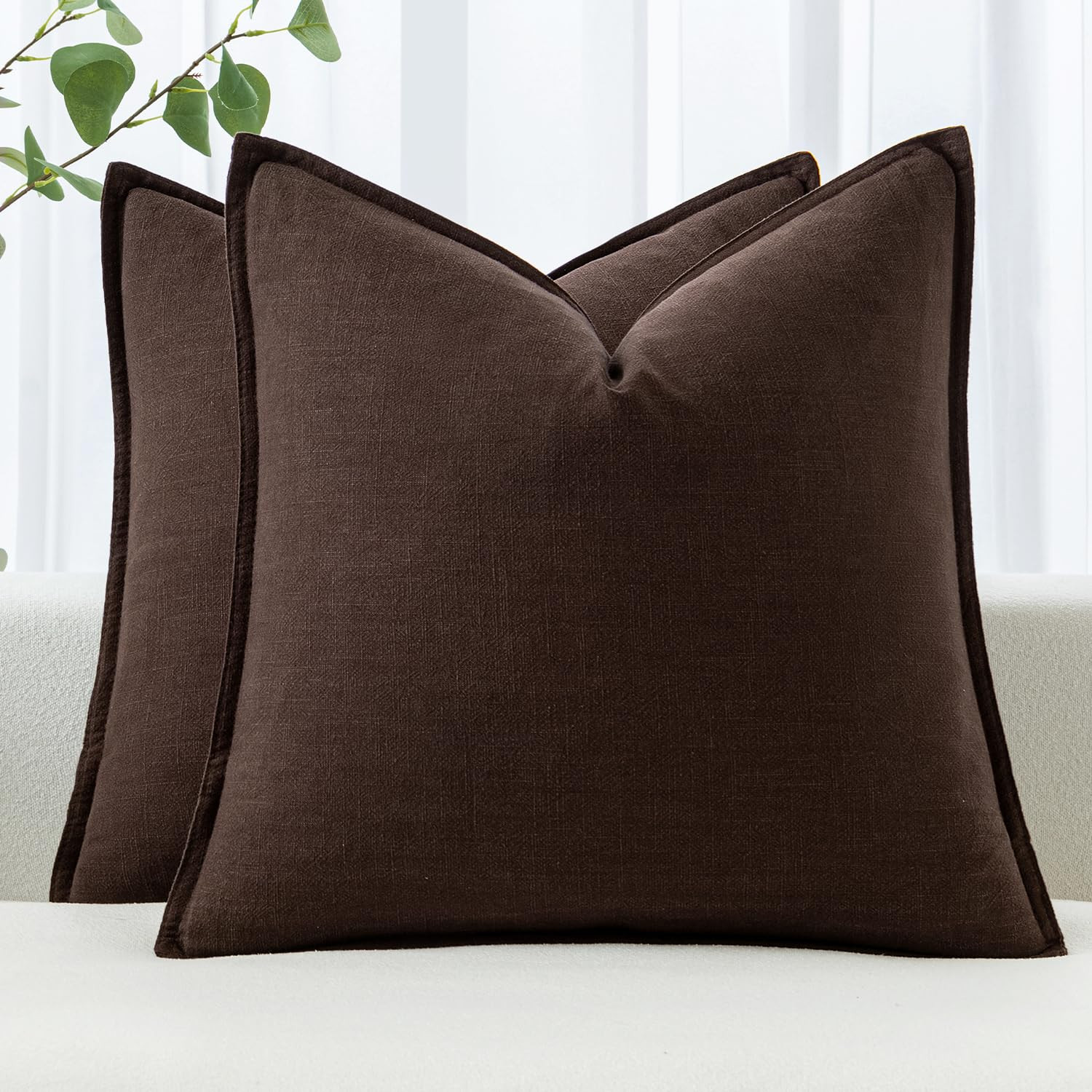 MIULEE Decorative Linen Pillow Covers 24x24 Inch Dark Brown ​Boho Farmhouse​ ​Neutral Couch... | Amazon (US)