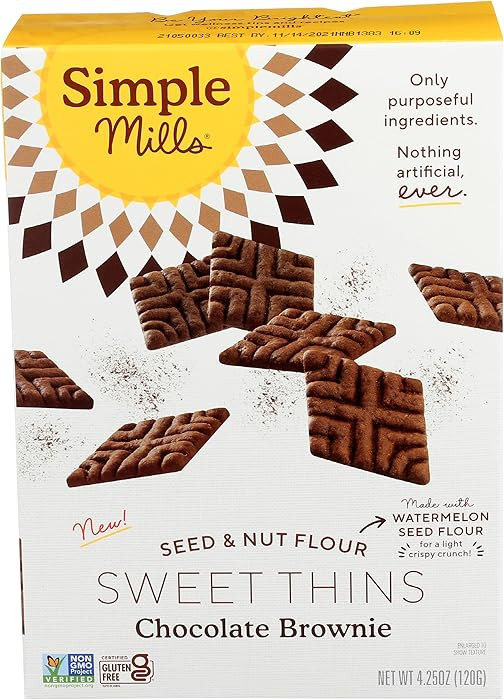 Simple Mills Chocolate Brownie Seed & Nut Flour Sweet Thins, Paleo Friendly & Delicious Sweet Thi... | Amazon (US)