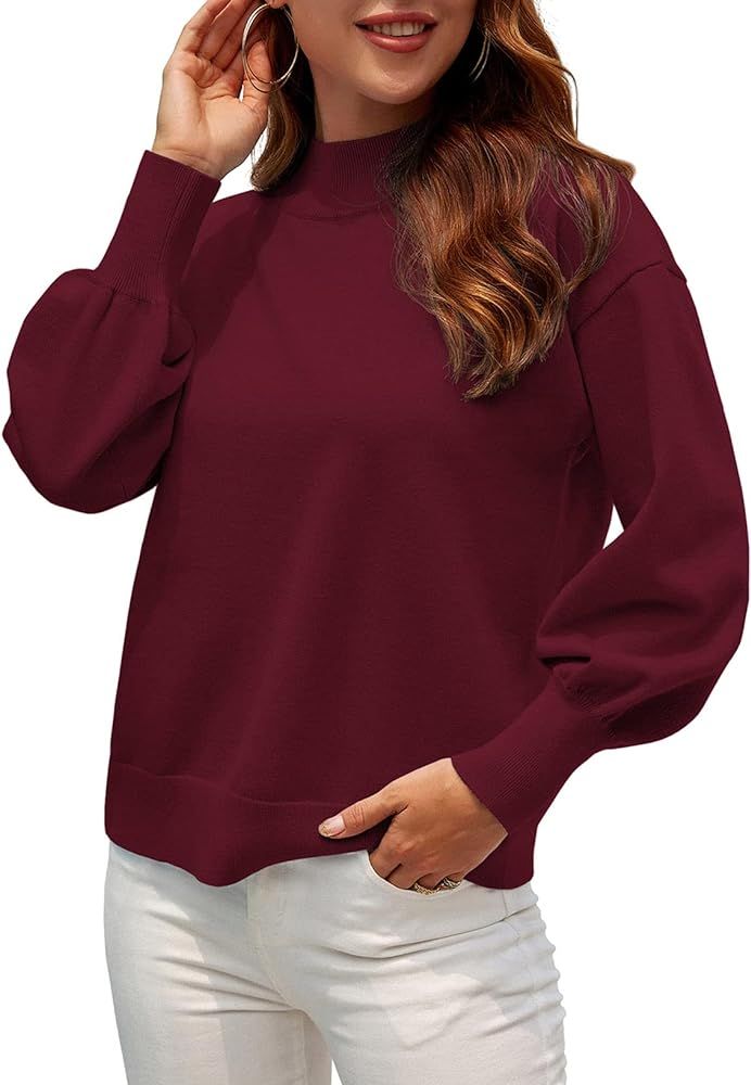 WEACZZY Womens Casual Lightweight Sweater Mock Neck Batwing Long Sleeve Knit Jumper Loose Pullover T | Amazon (US)