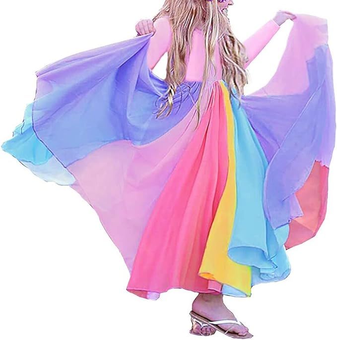 Toddler Kids Baby Girl Summer Dress Clothes Rainbow Ruffle Strap Dress Backless Princess Sundress... | Amazon (US)