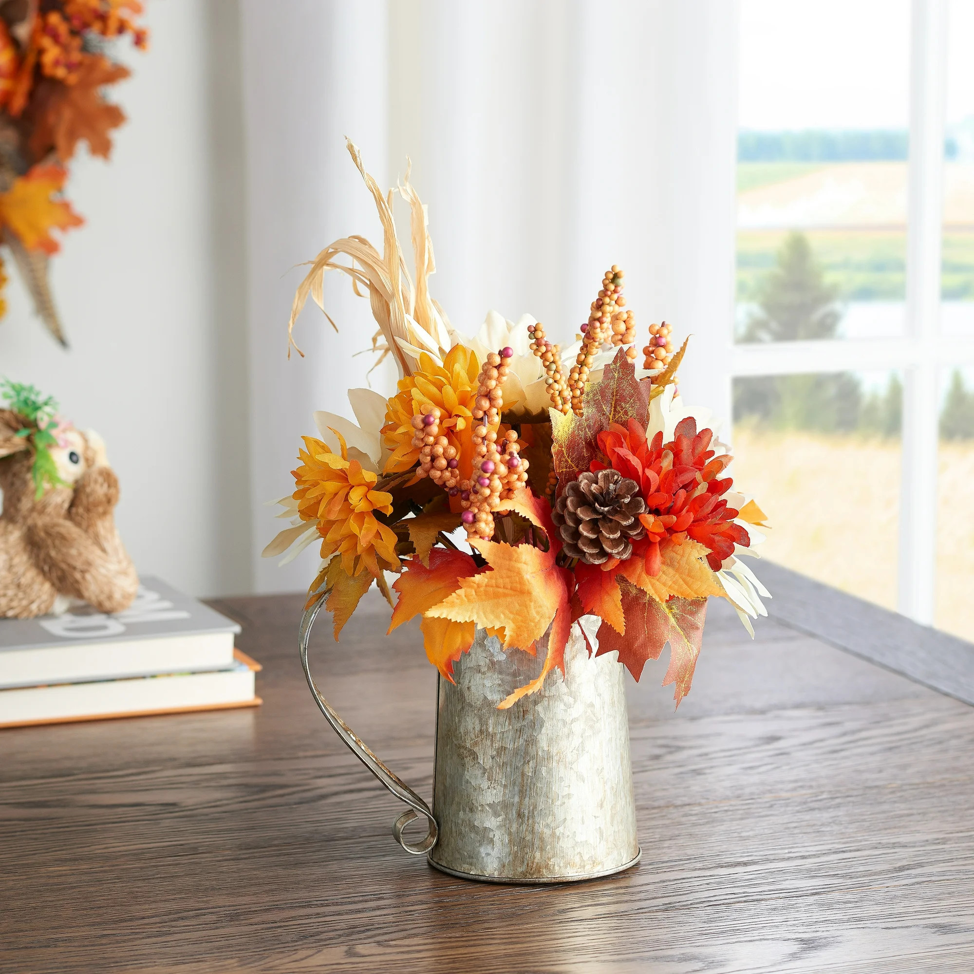 Way to Celebrate Harvest Sunflower Kettle Tabletop Decoration, 12in H | Walmart (US)