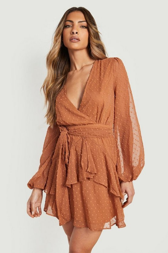 Ruffle Hem Dobby Chiffon Mini Dress | Boohoo.com (US & CA)