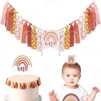 Boho Rainbow Highchair Banner, Neutral Cake Topper Bohemian Crown Hat For Baby Girls First Birthday  | Etsy (US)
