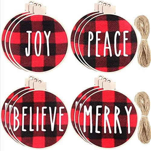 Amazon.com: 12 Pieces Christmas Wishes Tree Ornament Buffalo Plaid Printed Wood Hanging Christmas... | Amazon (US)