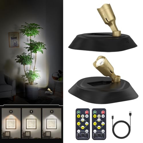 Battery Spot Light for Tree Plant Indoor Uplight Rechargeable Picture Light with Remote, Painting Light for Wall Led Accent Display Art Light,Dimmable Puck Light Spotlight for Plants Frame Gallery | Amazon (US)