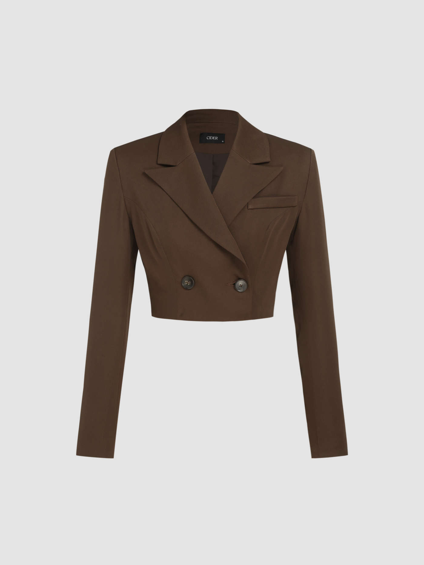 Preppy Woven Solid Collar Crop Blazer For Exhibition Work | Cider