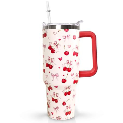 40oz Cherry Bow Coffee Mug Cup Water BottlesTumbler With Handle Lid and Straw,Cherry Decor Stuff Accessories | Amazon (US)