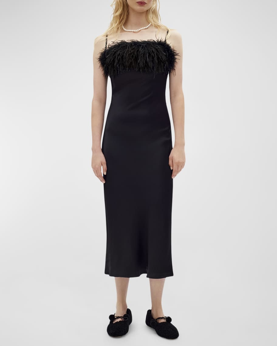 Sleeper Boheme Feather-Trim Slip Dress | Neiman Marcus