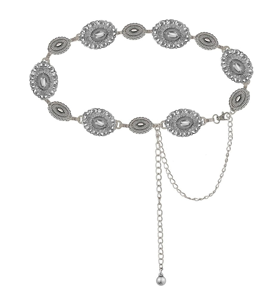 Western-Concho-Belt-Women Cowgirl-Metal-Belts Boho Silver Vintage Turquoise Chain Belt for Dress ... | Amazon (US)