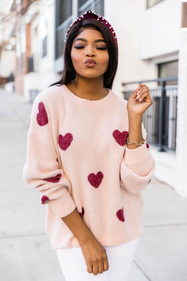 Serendipity Love Fuzzy Heart Pink Sweater | The Pink Lily Boutique