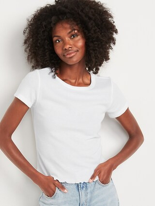 Short-Sleeve Cropped Lettuce-Edge Waffle-Knit T-Shirt for Women | Old Navy (US)