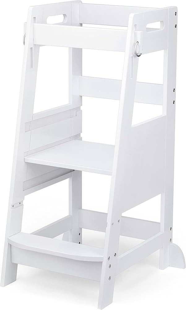 TOETOL Bamboo Toddler Kitchen Step Stool White Helper Standing Tower Height Adjustable with Anti-... | Amazon (US)