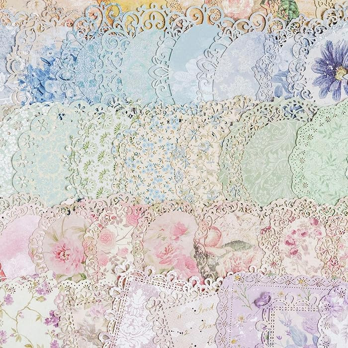 Maxleaf 60Pcs Lace Edged Flower Scrapbook Paper for Letter Writing Vintage Decorative Paper Scrap... | Amazon (US)