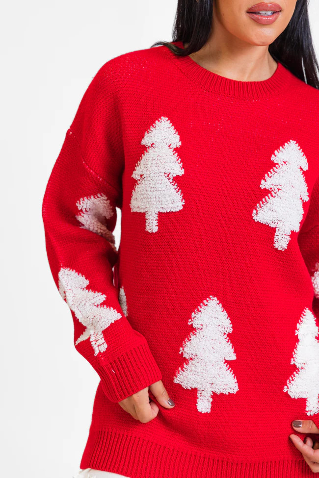 Under The Mistletoe Red Christmas Tree Sweater | Pink Lily