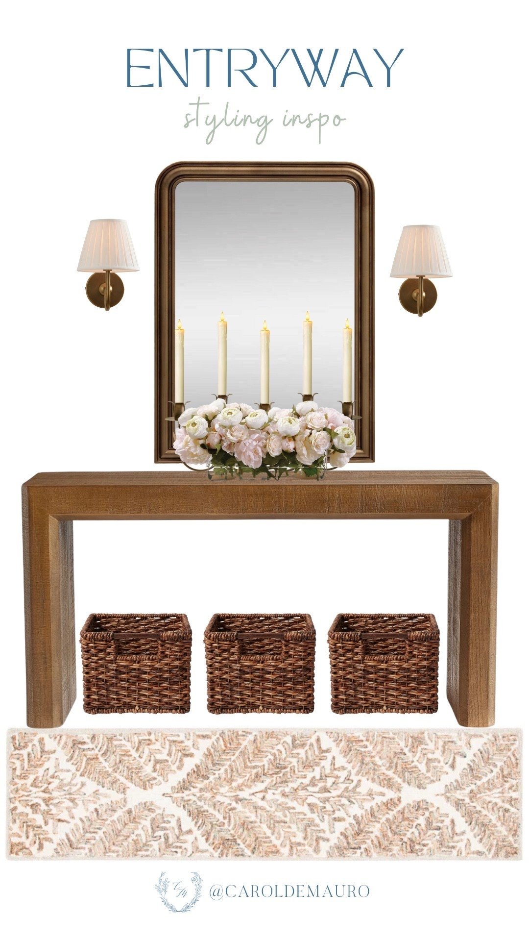 Create a warm welcome in your home using natural wood tones, warm lighting, and a touch of floral softness! You can use woven baskets as a clever trick to keep your entryway organized without sacrificing that cozy, lived-in aesthetic.

entryway styling, furniture finds, vintage decor, modern farmhouse, floral arrangement, living room inspo, foyer design, console table

#LTKHome #LTKU #LTKSeasonal