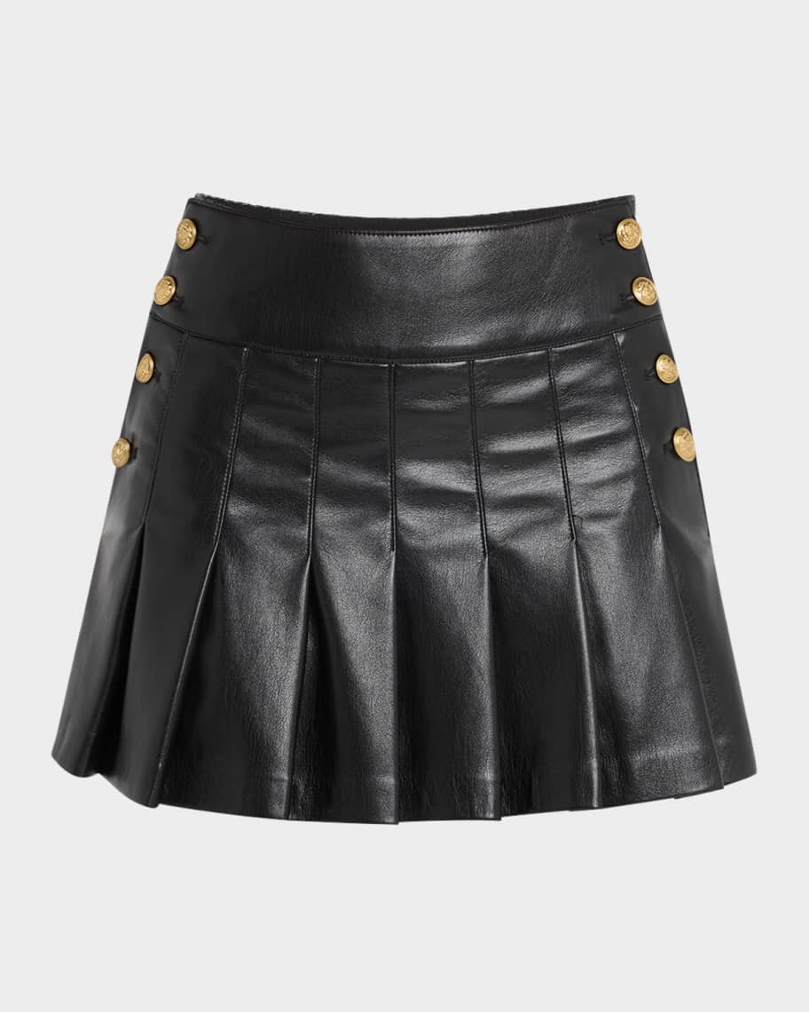 Alice + Olivia Lanna Pleated Vegan Leather Mini Skirt | Neiman Marcus
