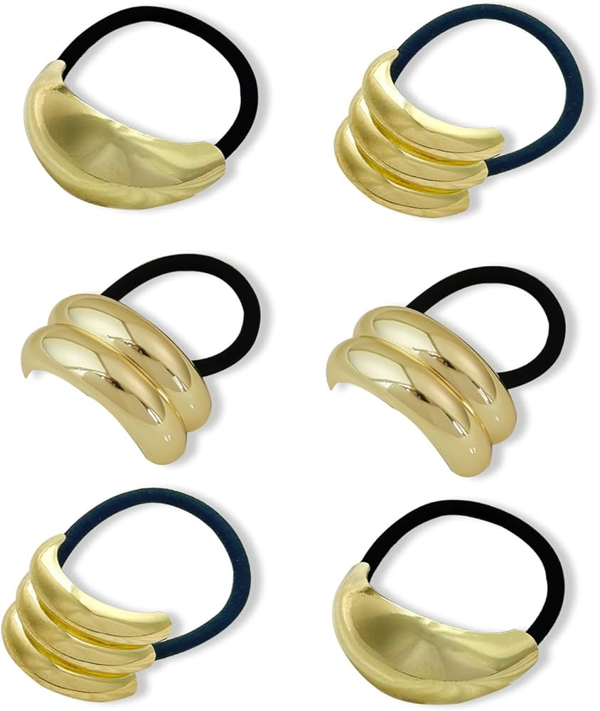 CUBACO 6PCS Metal Hair Ties for Women,Gold Hair Ties for Thick Hair,Small Hair Elastics Ponytail ... | Amazon (US)