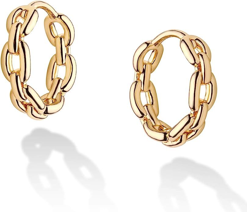 WEARON 14K Gold Plated Huggie Earrings for Women Personality Simplicity Twisted Chain Hoop Earrin... | Amazon (US)
