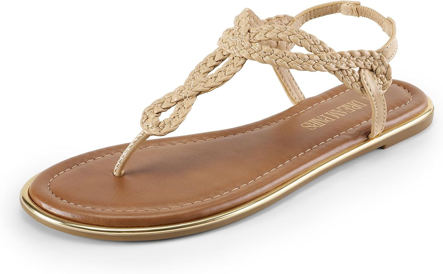 DREAM PAIRS Women's Flat Sandals Dressy Summer Stappy Comfortable Ankle Elastic T-Strap Beach Tho... | Amazon (US)