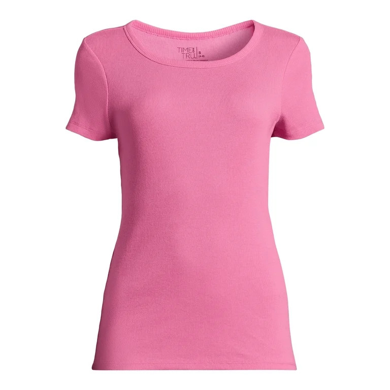 Time and Tru Women’s Rib Tee with Short Sleeves, Available in 1-Pack, 3-Pack, Sizes XS-XXXL | Walmart (US)