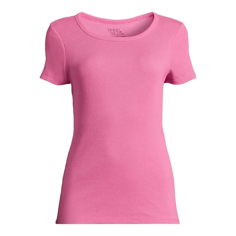 Time and Tru Women’s Rib Tee with Short Sleeves, Available in 1-Pack, 3-Pack, Sizes XS-XXXL | Walmart (US)