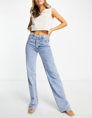 Mango straight leg dad jeans in blue | ASOS (Global)