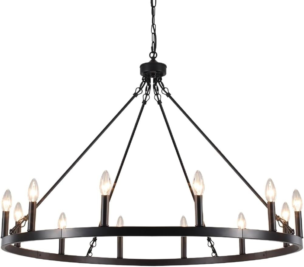 Black Farmhouse Chandelier, 38 inches 12 Lights Large Wagon Wheel Chandelier Industrial Rustic Di... | Amazon (US)