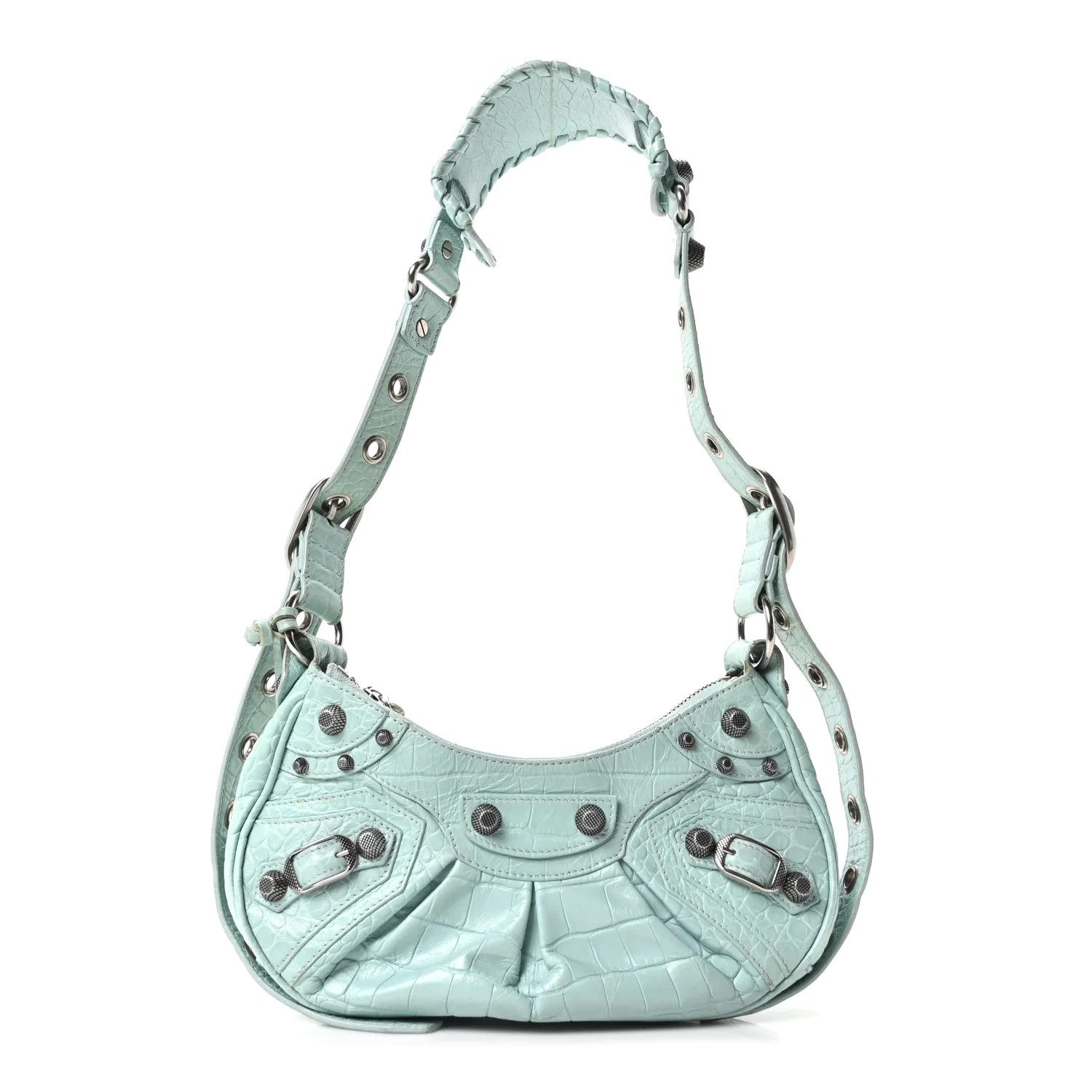 Balenciaga Extra Supple Calfskin Crocodile Embossed Le Cagole Shoulder Bag XS Green Acqua 1824451 | FASHIONPHILE (US)