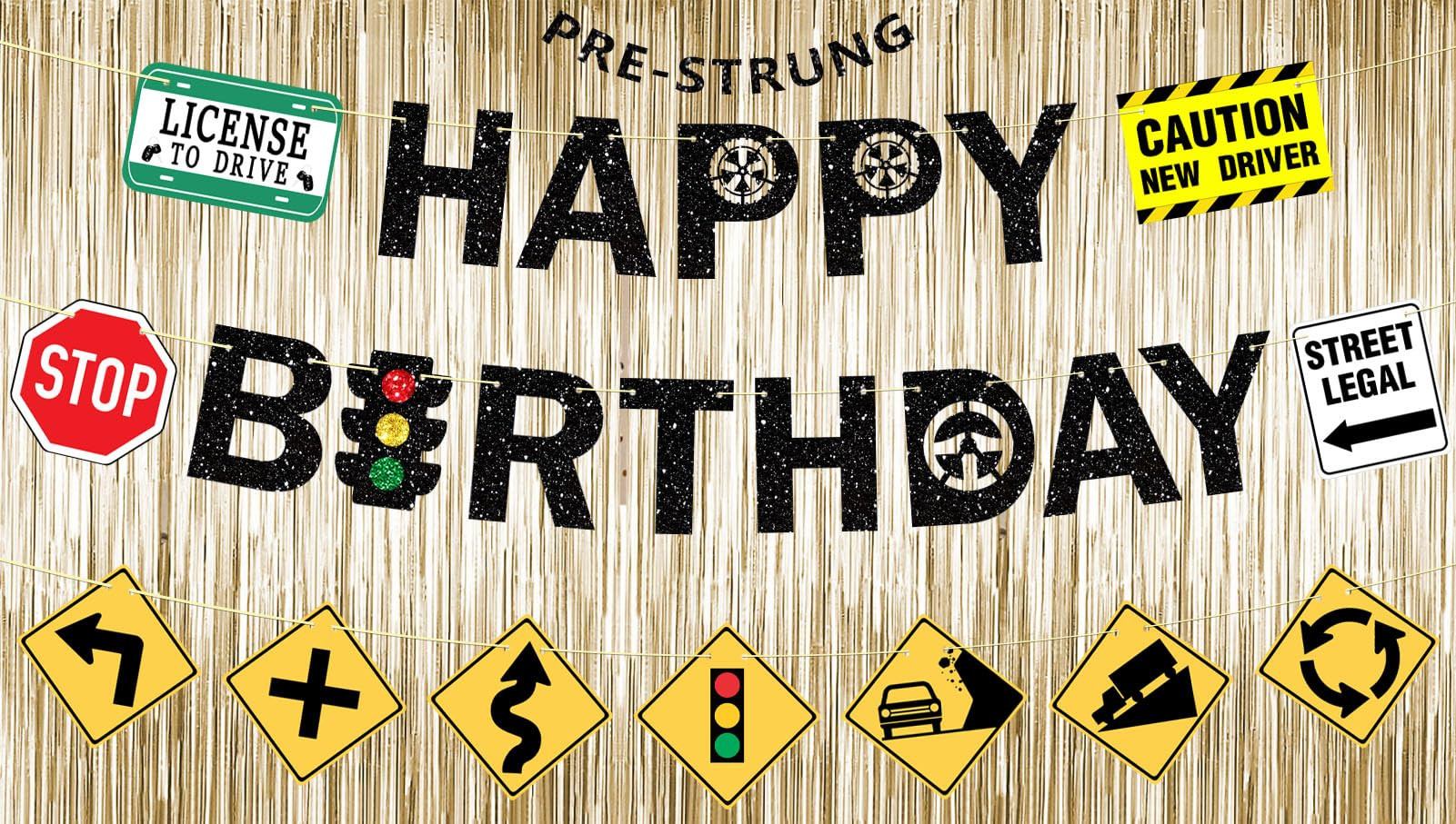Pre-Strung Driver\u2019s License Birthday Decorations, NO DIY Glitter Happy Birthday Banner New D... | Amazon (US)