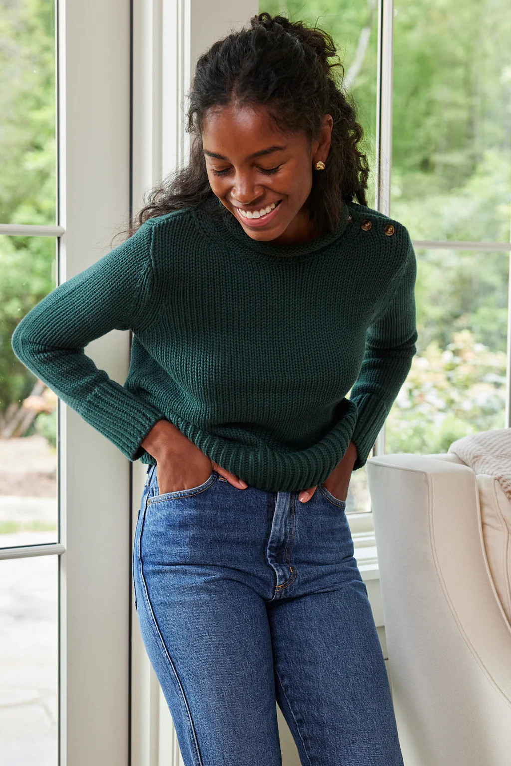 Jane Cotton Sweater in Conifer | Lake Pajamas