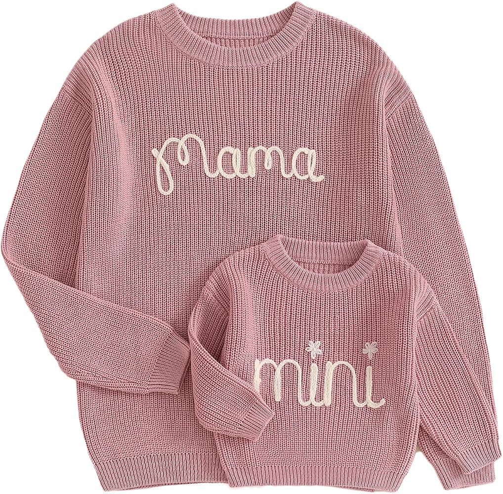 Mommy and Me Sweater Matching Family Outfit Long Sleeve Knit Sweater Pullover Mom and Baby Clothe... | Amazon (US)