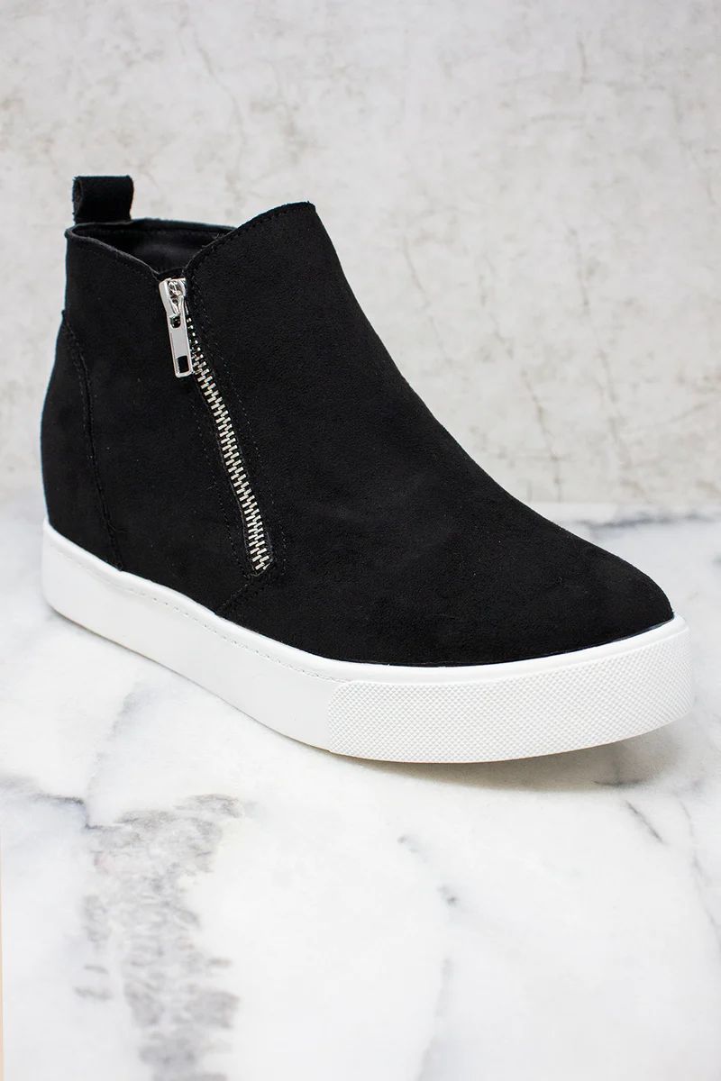The Danielle Black Suede Wedge Sneakers | The Pink Lily Boutique
