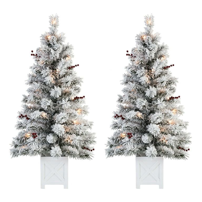 Holiday Time Pre-Lit Set of 2 Flocked Potted Tree Clear lights | Walmart (US)
