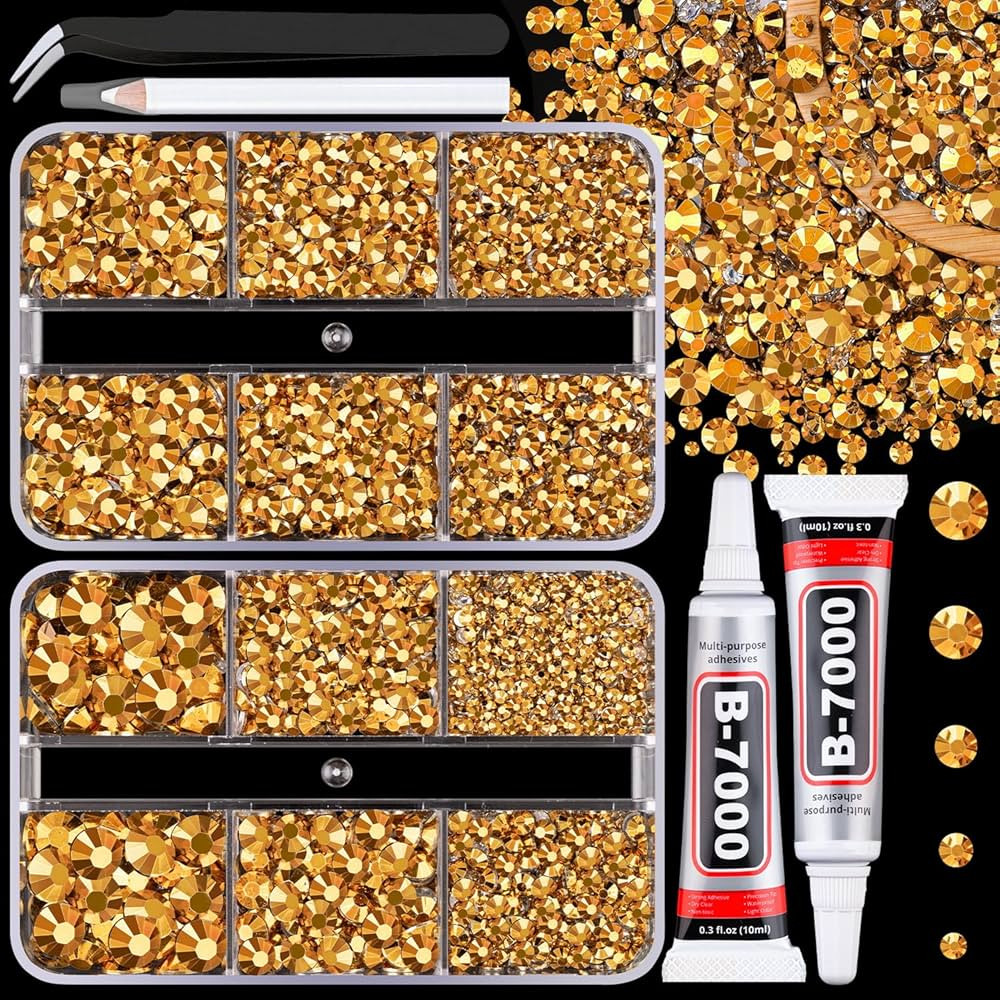 Resin Jelly Rhinestones for Crafting with B7000 Jewelry Glue, 2 Boxes Gold Flatback Crystals with... | Amazon (US)