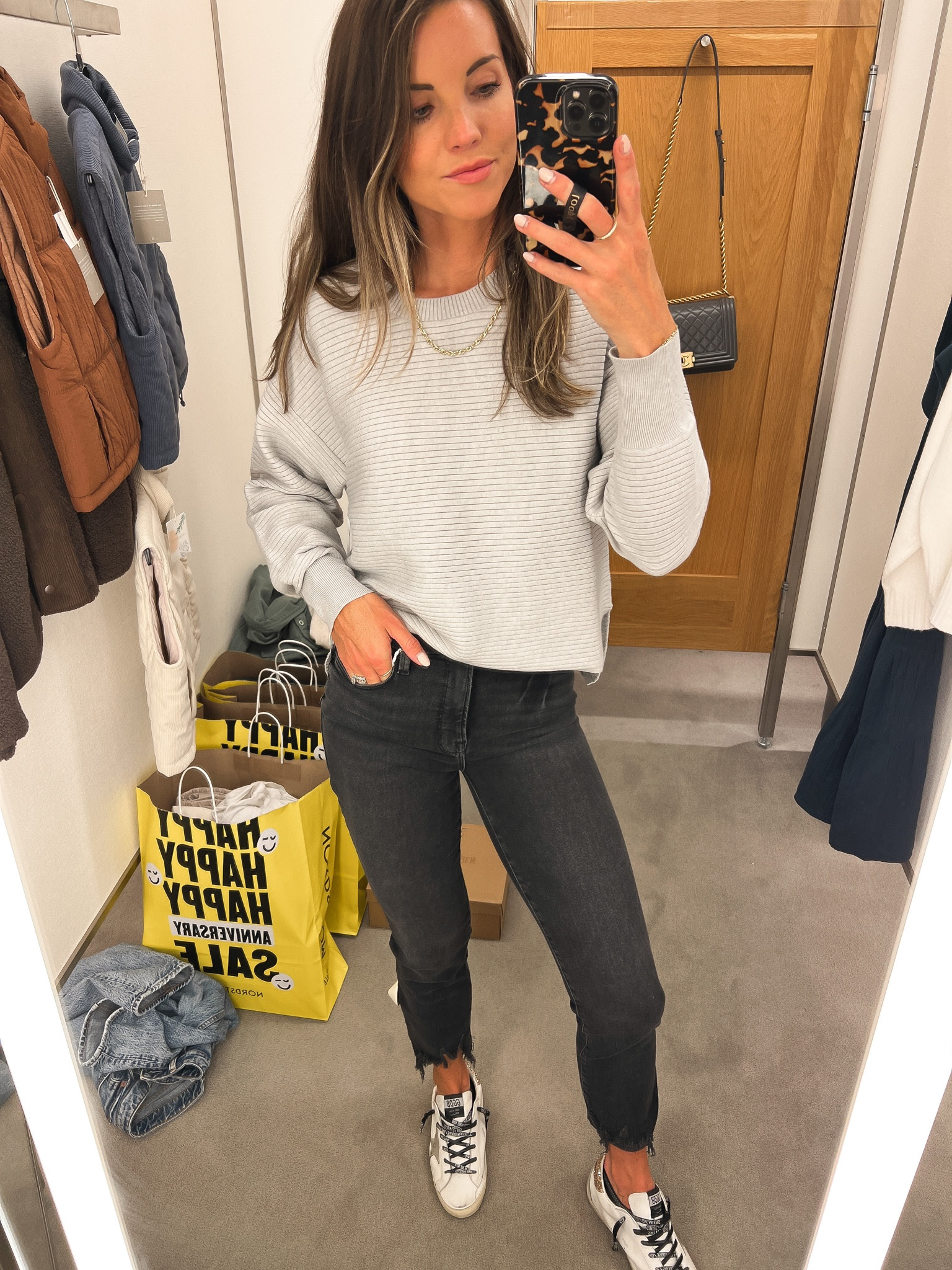 This Good American ribbed sweater was another in-store find. So much cuter in person than the pics! Comes in 3 colors. It’s very soft! I’m wearing a size 1 (S). Oversized fit  

#LTKstyletip #LTKsalealert #LTKxNSale