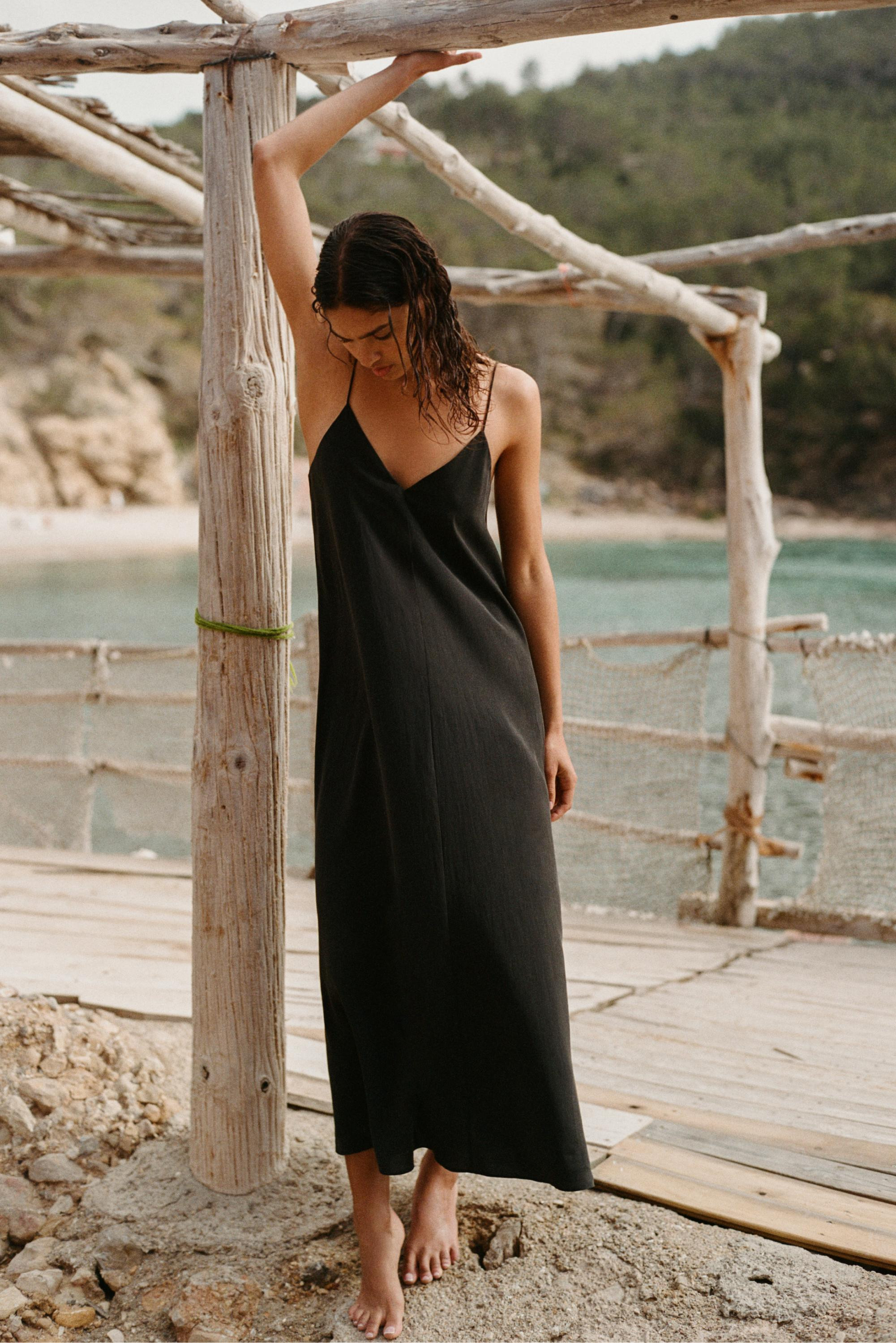 Strappy flowing modal midi dress | Pull&Bear United Kingdom | PULL and BEAR UK