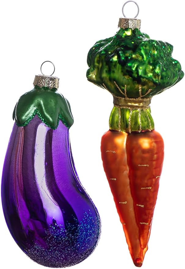 Set of 2 Hand Blown Glass Eggplant Ornament and Carrot Ornament for Christmas Tree, Hanging Glass... | Amazon (US)