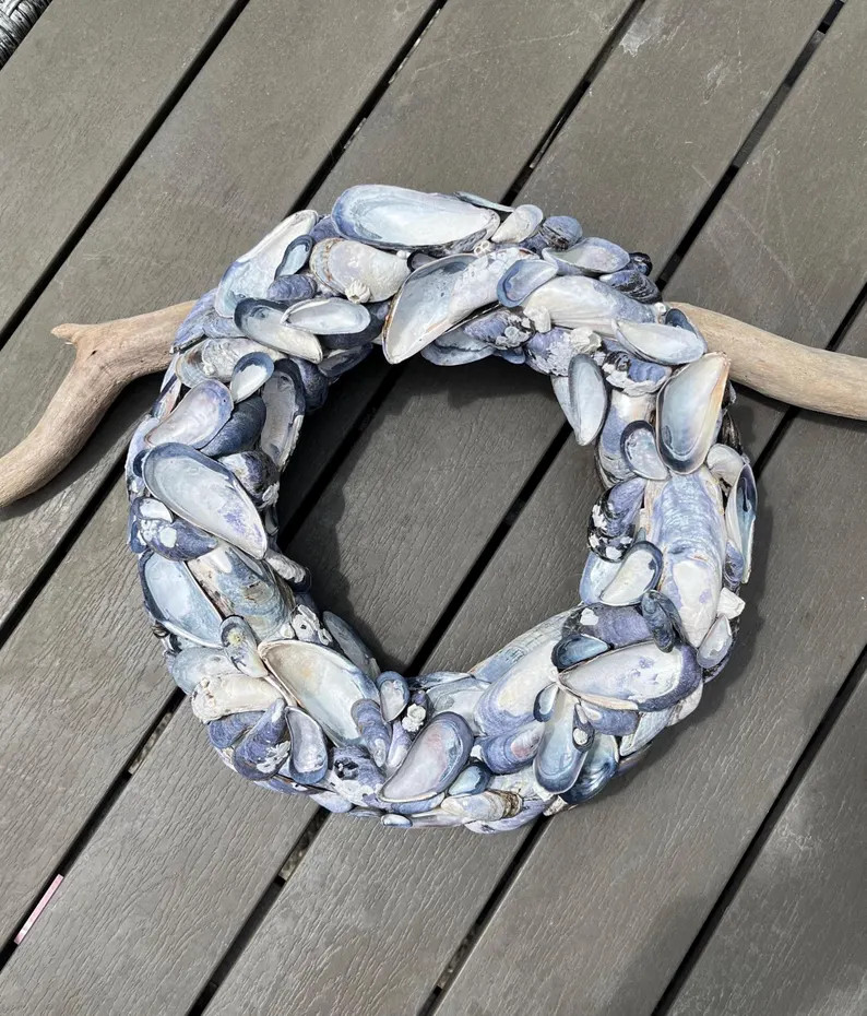 Seashell Blue mussel Wreath: Handmade Coastal Beach Decor, PNW Shells | Etsy (Global)