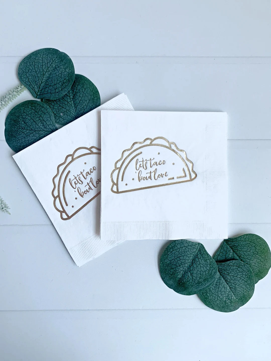 Let's Taco 'Bout Love Napkins - Cocktail - Gold on White | Etsy (US)