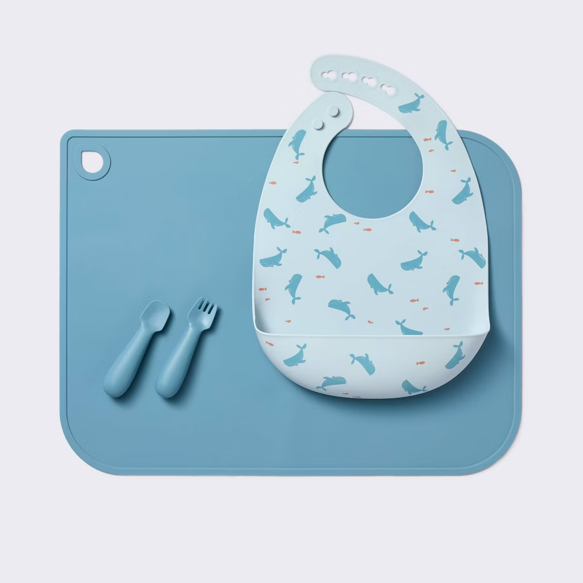 Silicone Bib and Utensil Feeding Set - 4pc - Blue - Cloud Island™ | Target