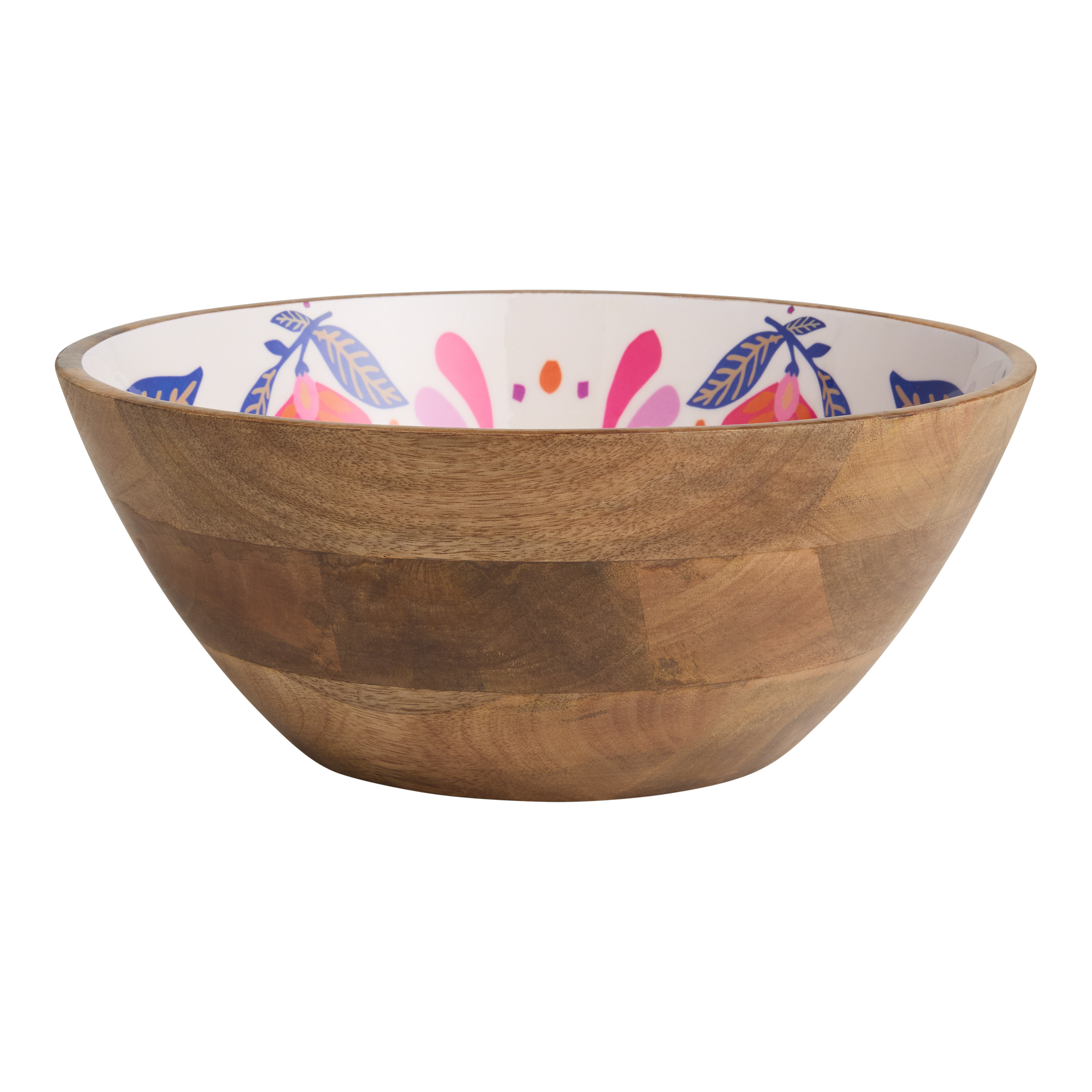 Large Pink and Purple Lotus Enamel Wood Serving Bowl | World Market